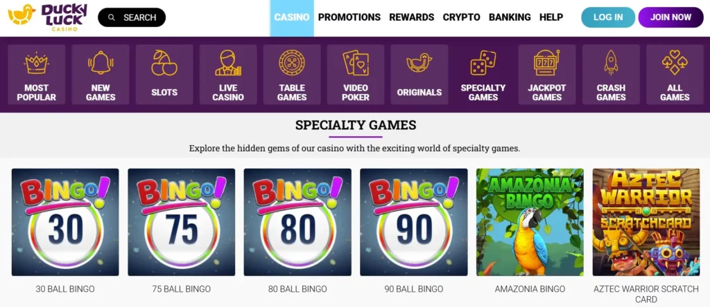 Specialty Games Including Keno, Bingo and Scratch Cards